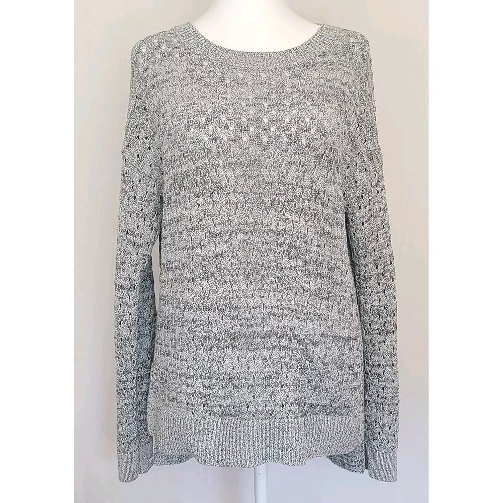 Ann Taylor Loft Womens Long Sleeve Crew Neck Black/Gray Pullover Sweater L